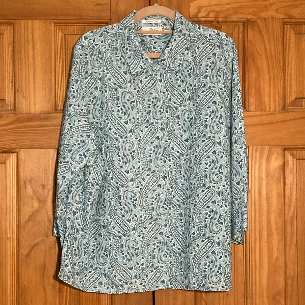 NWOT Studio Works Vintage 90s Top 3/4 Sleeve Blouse Blue Size XL